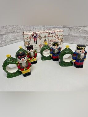 Vintage Block Whimsy Christmas Soldiers Napkin Rings Holders Set Of 4 Rare HTF